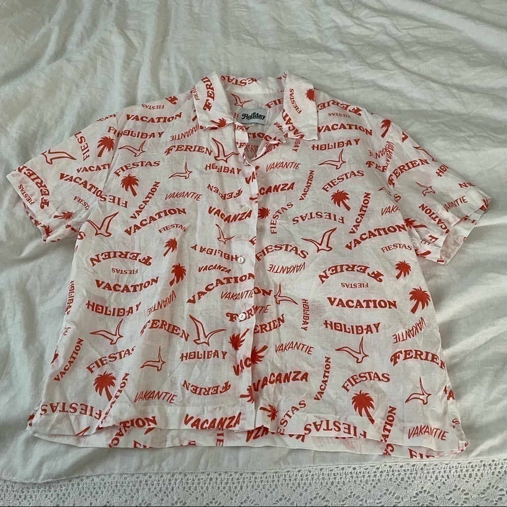 Holiday by Emma Mulholland SMALL Linen shirt short sleeve bowling vacation